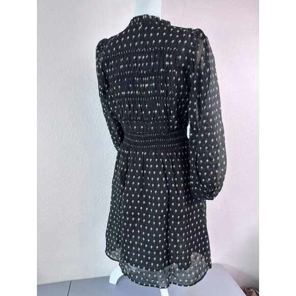 Melissa Nepton women's small black floral Robe Mona peasant smocked mini dress‎ - Picture 8 of 10